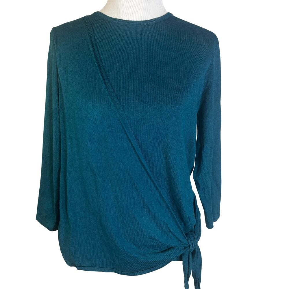 J. JILL Wrap Front Sweater Tie Drape Peacock Blue Medium M Cotton Cashmere Blend
